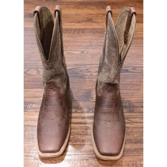 Ariat Western Cowboy Leather Brown Boots Square Toe Men's Size 11.5B - Picture 1 of 5